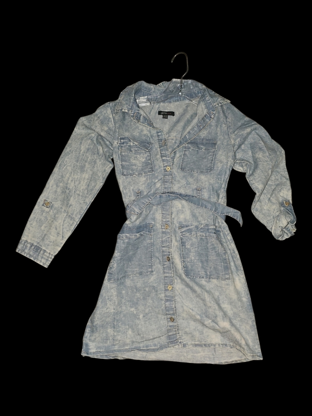 New! Girls Denim Belted Dress